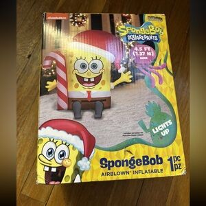 Spongebob with Candy Cane Airblown Inflatable Christmas Yard Decor 4.5 Feet
